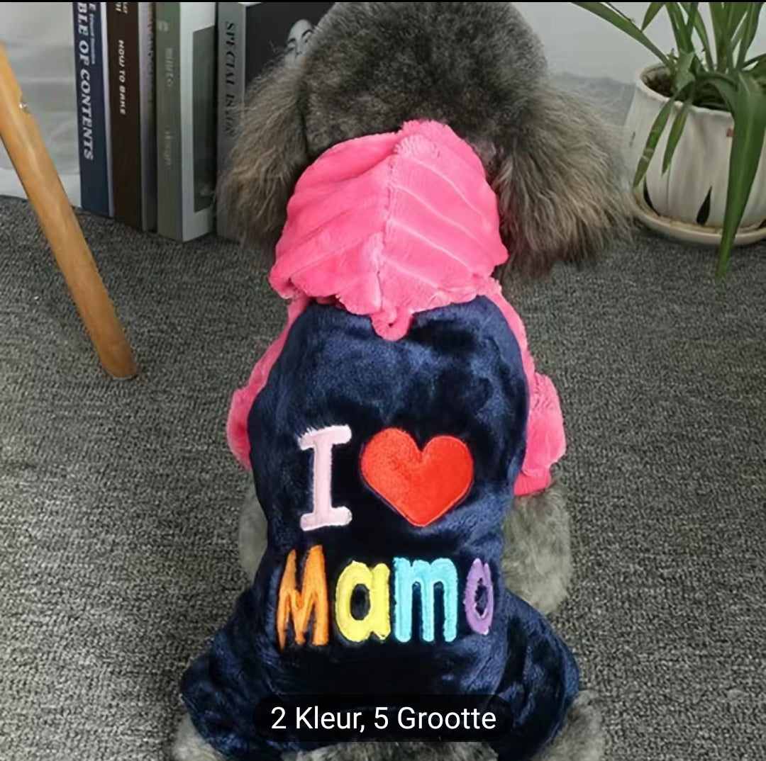 Mooie honden jas met I love Mama.